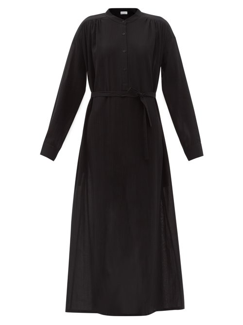 Raey - Tie-waist Sheer Cotton-voile Shirt Dress Black