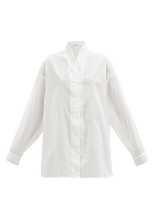 Raey - Shawl-collar Self-striped Cotton Shirt White
