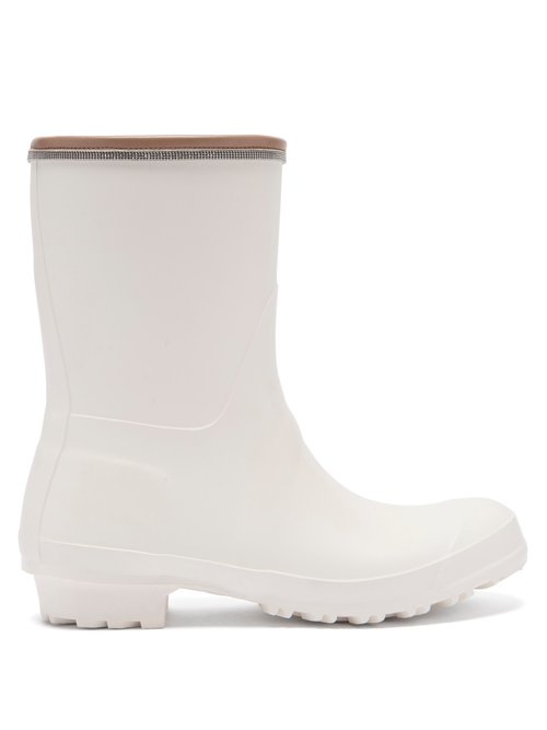 Brunello Cucinelli - Leather-trimmed Rubber Rain Boots Cream