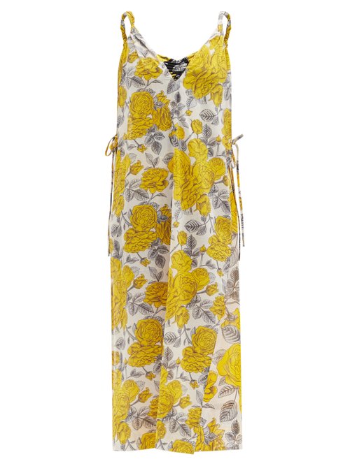 Ganni – V-neck Rose-print Cotton Cover-up Dress Yellow Print