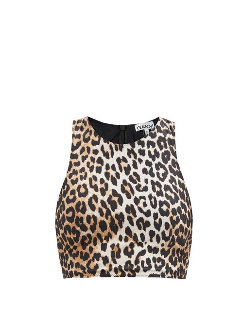 Ganni - Racerback Leopard-print Bikini Top Leopard Print Beachwear
