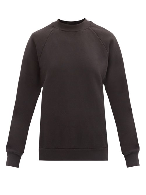 Les Tien - High-neck Brushed-back Cotton Sweatshirt Black