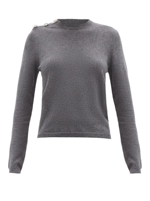 Ganni - Crystal-button Recycled Cashmere-blend Sweater Grey