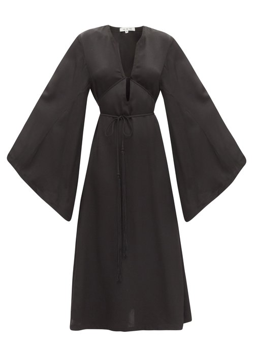 Buy Fil De Vie - Penelope Flared-sleeve Bamboo-twill Dress Black online - shop best FIL DE VIE clothing sales