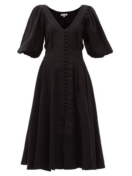 Fil De Vie - Casablanca Tie-waist Linen Midi Dress Black