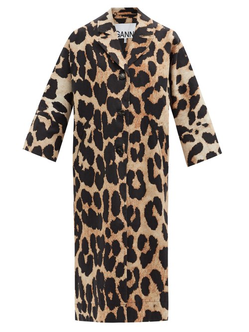 Ganni - Single-breasted Oversized Linen-blend Coat Leopard