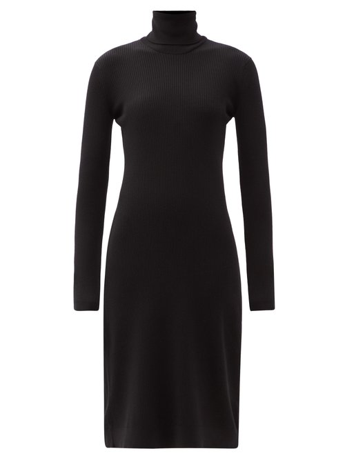Another Tomorrow – Roll-neck Ribbed Wool-blend Midi Dress Black