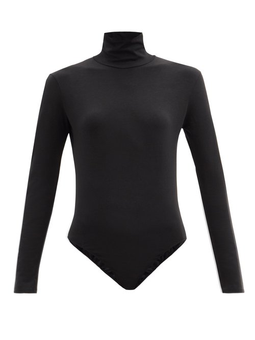 Another Tomorrow - High-neck Organic Cotton-blend Jersey Bodysuit Black