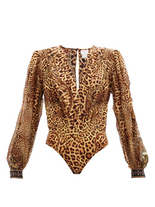 Camilla - V-neck Leopard-print Silk Bodysuit Leopard