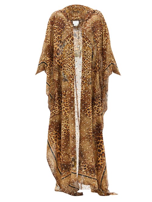 Camilla - Hooded Leopard-print Silk-blend Fil Coupé Coverup Leopard Beachwear