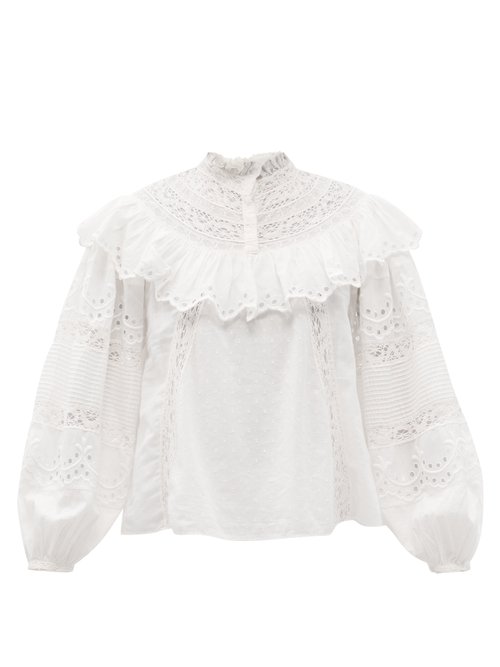 Loveshackfancy - Orlando Lace & Broderie-anglaise Cotton Blouse White