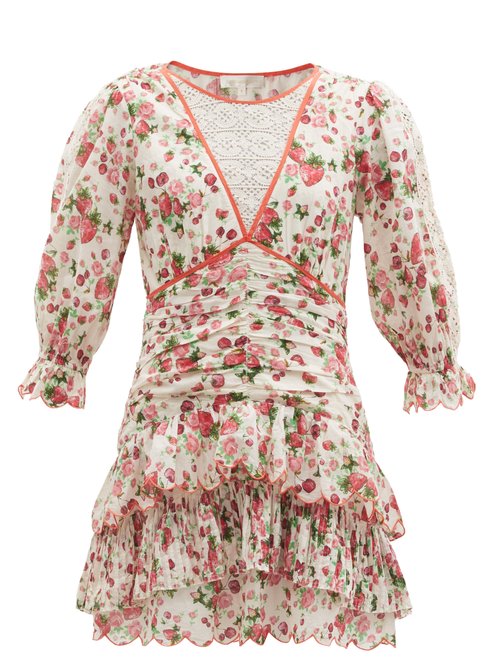 Buy Loveshackfancy - Marquise Rose-print Cotton-poplin Mini Dress White Print online - shop best LoveShackFancy clothing sales