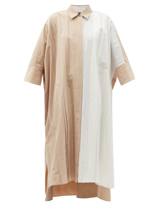 Joseph - Dany Pleated Cotton-blend Poplin Shirt Dress Beige White