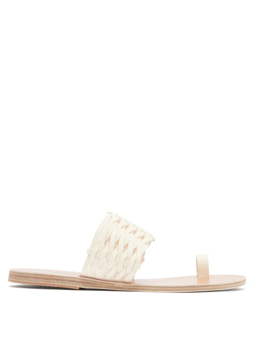 Ancient Greek Sandals Thalia Woven Toe ring Flat Sandals In White