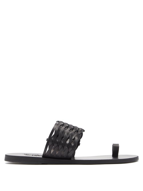 Ancient Greek Sandals - Thalia Toe-loop Woven-leather Sandals Black