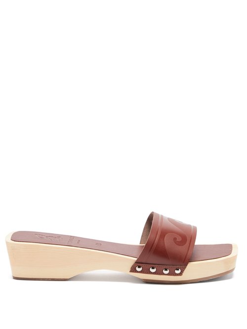 Ancient Greek Sandals – X Zeus + Dione Wave Leather Slides Brown