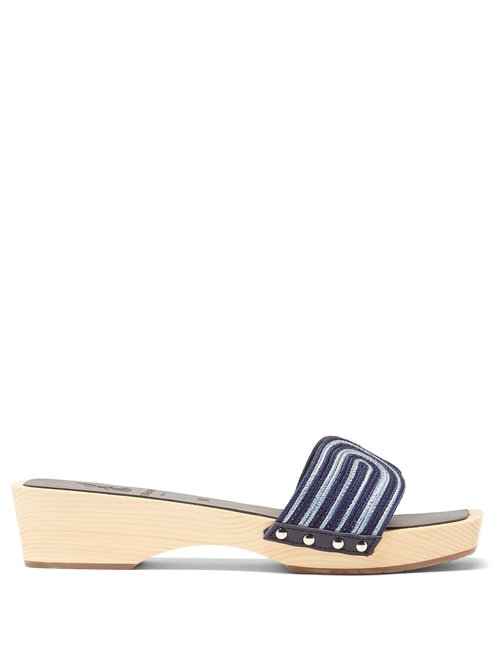 Ancient Greek Sandals – X Zeus + Dione The Harness Wooden-sole Slides Blue