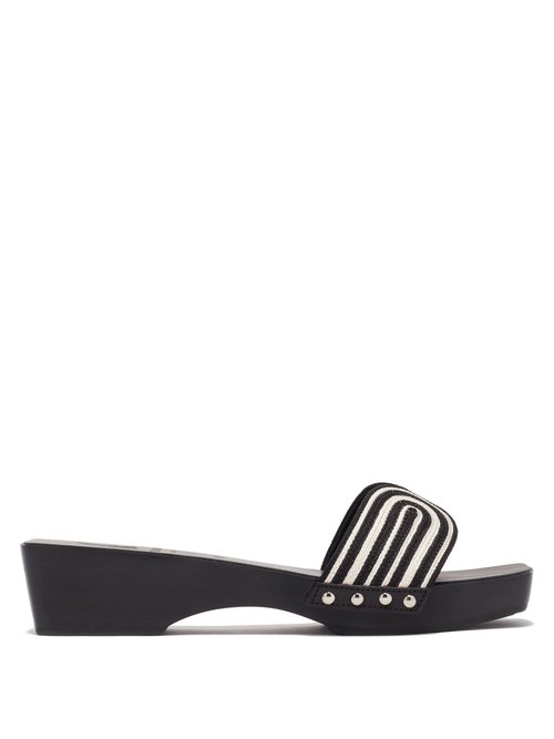 Ancient Greek Sandals – X Zeus + Dione The Harness Wooden-sole Slides Black White