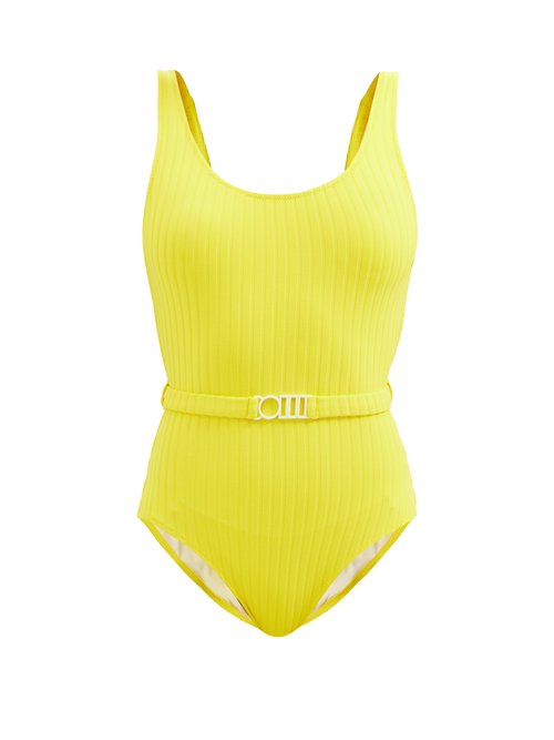 Solid & Striped - The Anne-marie Belted Ribbed Swimsuit Yellow Beachwear