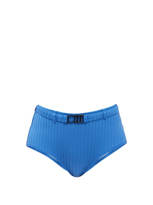 Solid & Striped - The Ginger High-rise Ribbed Bikini Briefs Blue Beachwear