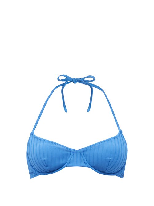 Solid & Striped - The Ginger Ribbed Underwired Bikini Top Blue Beachwear