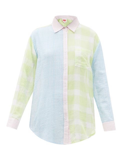 Solid & Striped THE OXFORD PATCHWORK CHECKED COTTON-MUSLIN SHIRT
