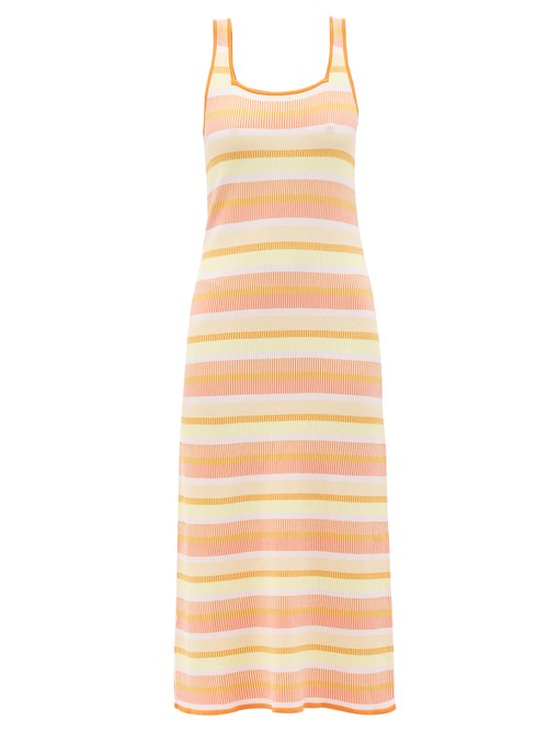 Buy Solid & Striped - The Kimberly Striped Ribbed-jersey Midi Dress Orange Multi online - shop best Solid & Striped clothing sales