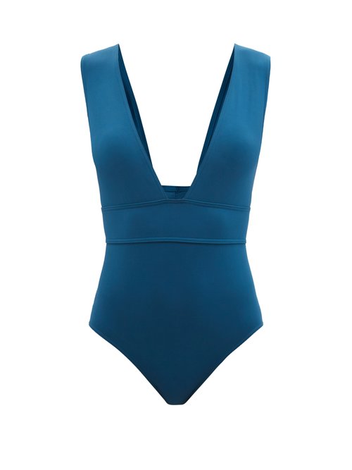 Eres - Pigment Plunge-neck Swimsuit Blue Beachwear