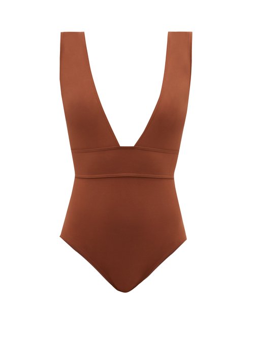 Eres - Pigment Plunge-neck Swimsuit Brown Beachwear