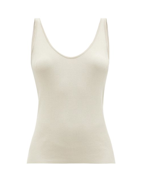 Co - Scoop-neck Ribbed-silk Tank Top Light Brown