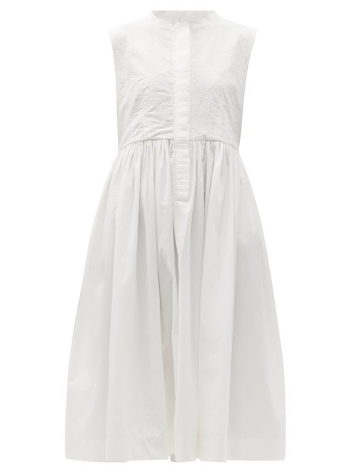 Merlette - Maya Embroidered Cotton-poplin Midi Shirt Dress White