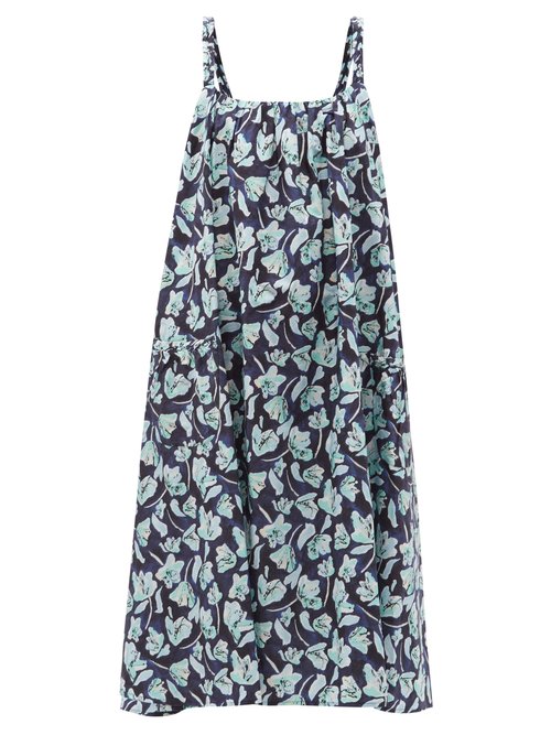 Merlette - Akumal Floral-print Cotton-poplin Midi Dress Blue Multi