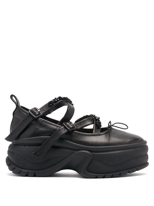 Simone Rocha – Crystal-embellished Leather Ballet Flatform Shoes Black