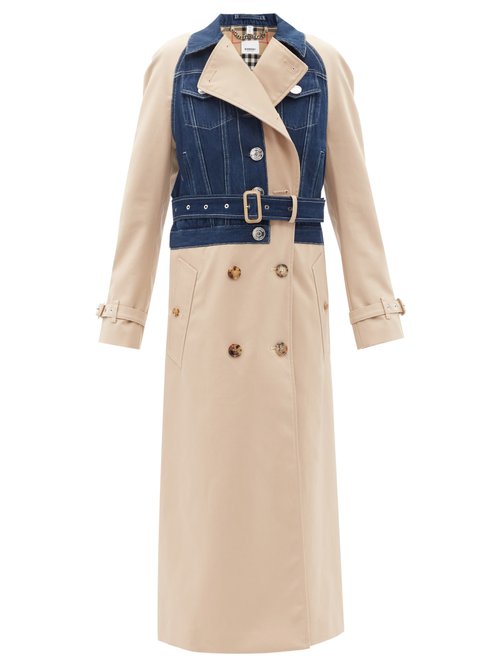 Burberry - Double-breasted Denim And Gabardine Trench Coat Beige