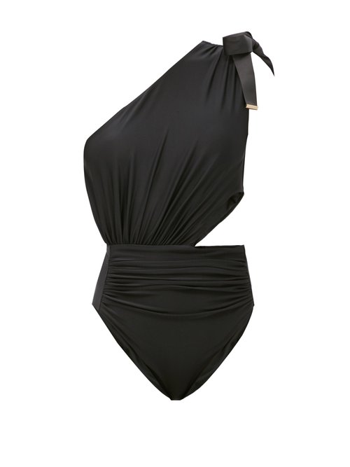 Self-portrait - Bow Cutout One-shoulder Swimsuit Black Beachwear