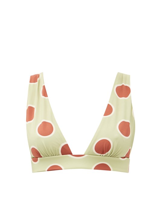 Cala De La Cruz - Isabella Polka-dot Bikini Top Green Multi Beachwear