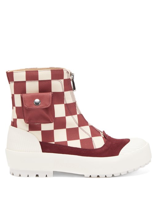 JW Anderson – Zipped Check Cotton-canvas Boots Red White