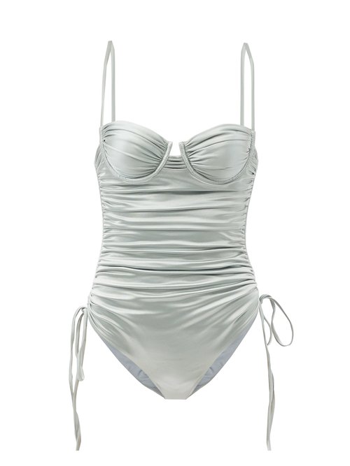 Isa Boulder - Nina Ruched Metallic Swimsuit Silver Beachwear