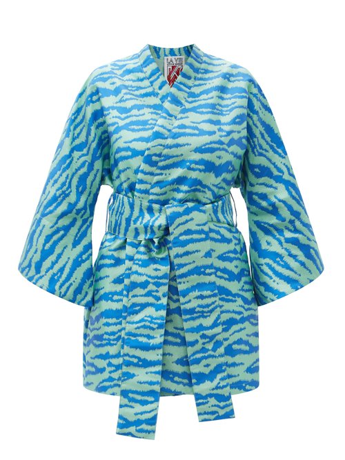La Vie Style House – No. 509 Zebra-jacquard Coverup Blue Multi Beachwear