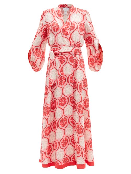 Hester Bly - Orah Hibiscus-print Silk Maxi Wrap Dress Pink Multi