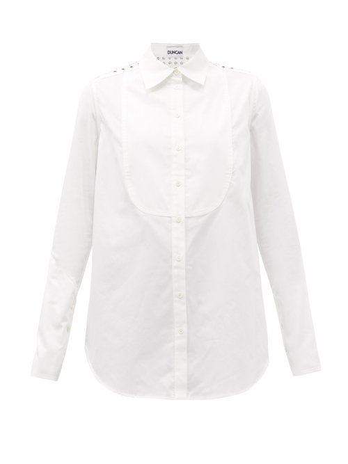 Duncan Martin Eyelet-embellished Bib-front Cotton Shirt In White