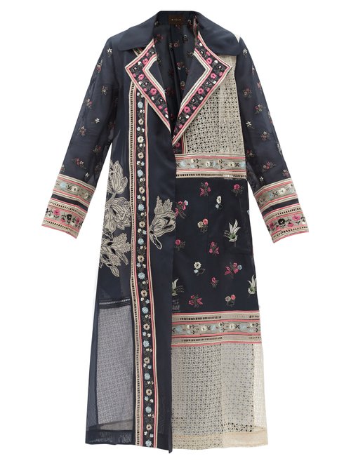 Biyan – Rouw Embroidered Silk-blend Organza Patchwork Coat Navy