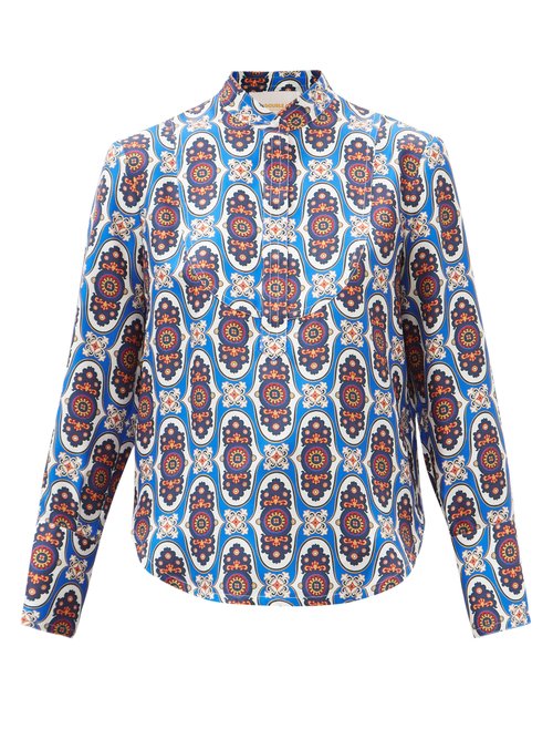 La DoubleJ - Portofino Amalfi-print Silk-twill Shirt Blue Multi