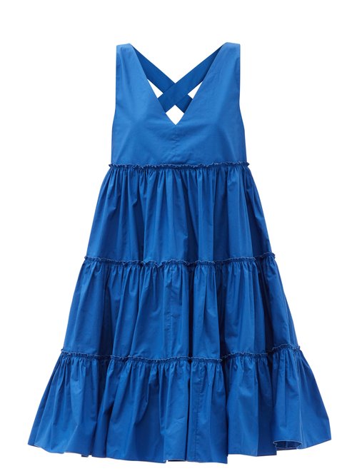 La DoubleJ – Babe Tiered Cotton-poplin Midi Dress Blue
