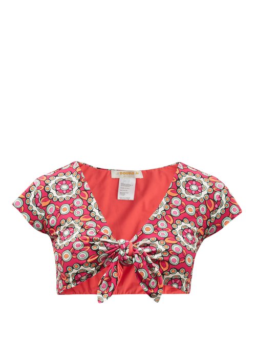La DoubleJ - Bardot Kaleidoscope Fuxia-print Bikini Top Pink Multi Beachwear
