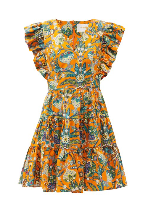 La DoubleJ - Honeybun Floral-print Cotton-poplin Mini Dress Orange Multi