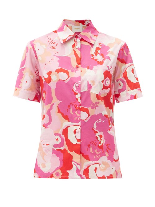 La DoubleJ - Clerk Peony-print Cotton-blend Poplin Shirt Pink Multi