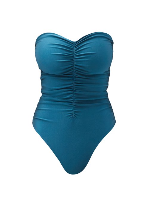 Jade Swim – Yara Ruched Strapless Swimsuit Dark Green Beachwear