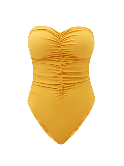 Jade Swim - Yara Ruched Strapless Swimsuit Yellow Beachwear