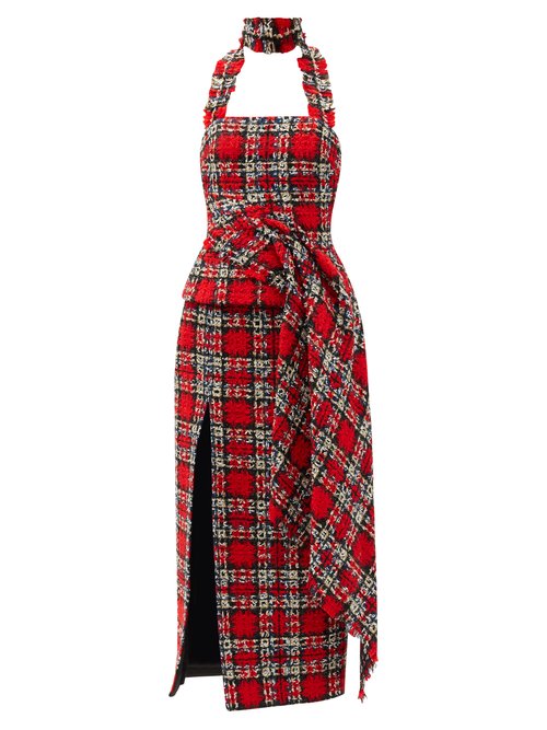 Buy Halpern - Fringed Halterneck Tweed Bustier Top Red online - shop best Halpern 